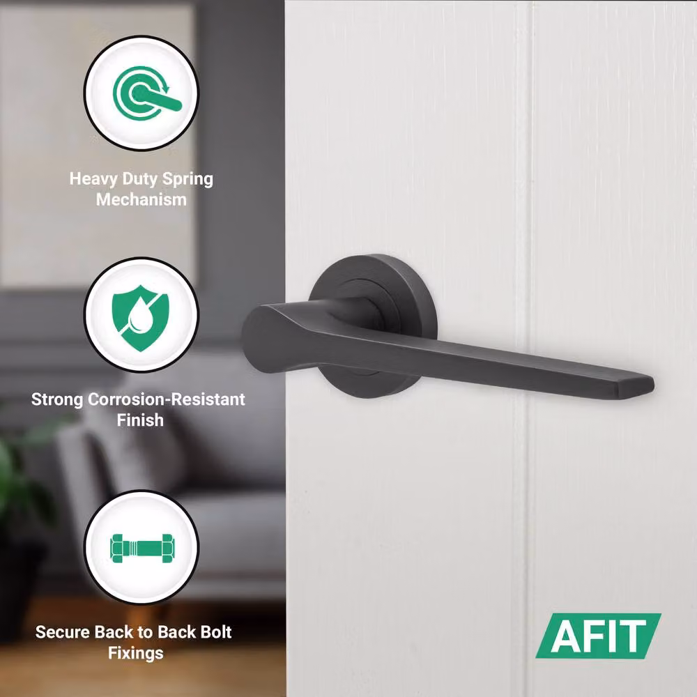 AFIT Matt Black Internal Lever On Rose Aluminium Door Handle, 4 Pack, W/D/H: 15 x 15 x 1.5 cm – 2