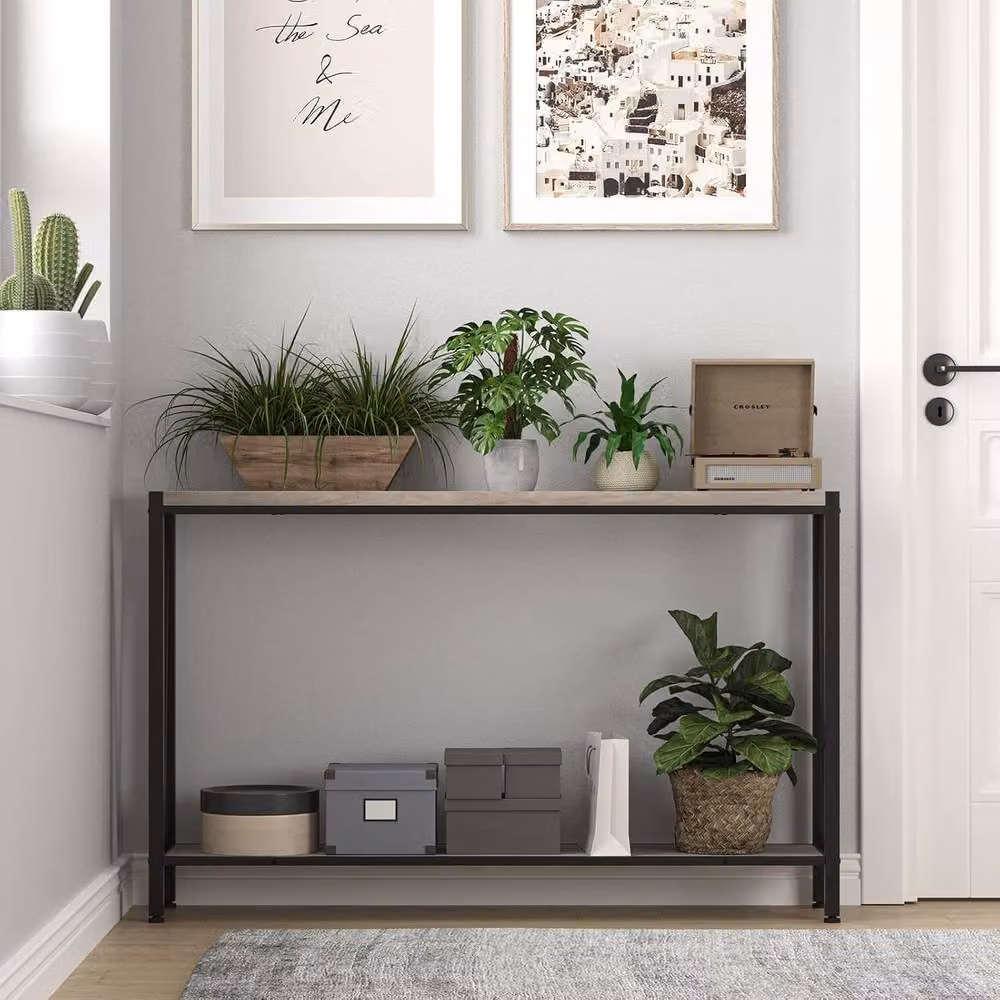 London Boutique Modern 2-Tier Narrow Console Table in Light Grey, W/D/H: 76.5 x 25 x 25 cm – 3