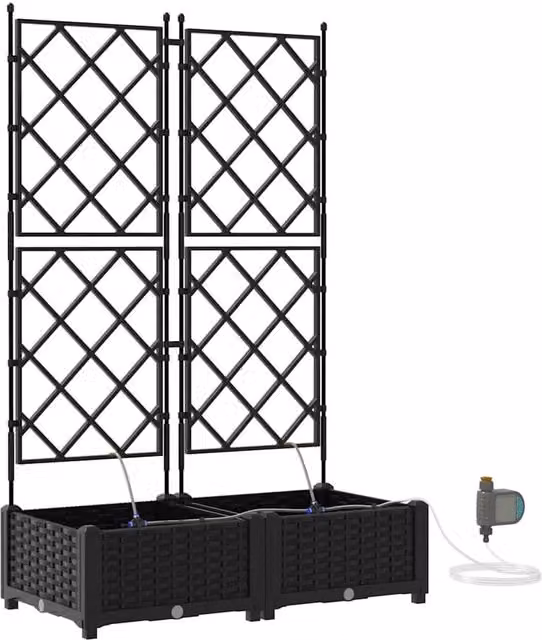 Berkfield Home Garden Planters with Water Irrigation System, 2 Piece Set, Black – 1