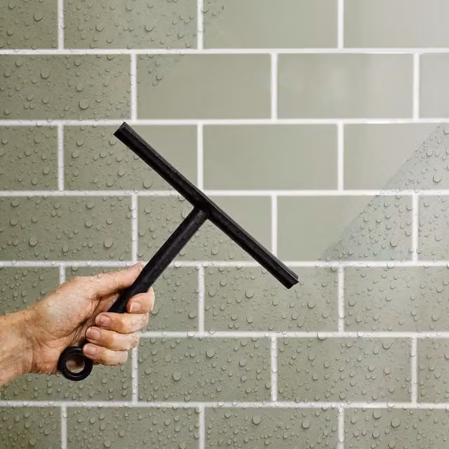 mysmartbuy Set of 2 Black Shower and Tile Squeegees with Suction Hangers for Glass or Smooth Tiled Surfaces, H 22.5 x W 22 x D 3 cm