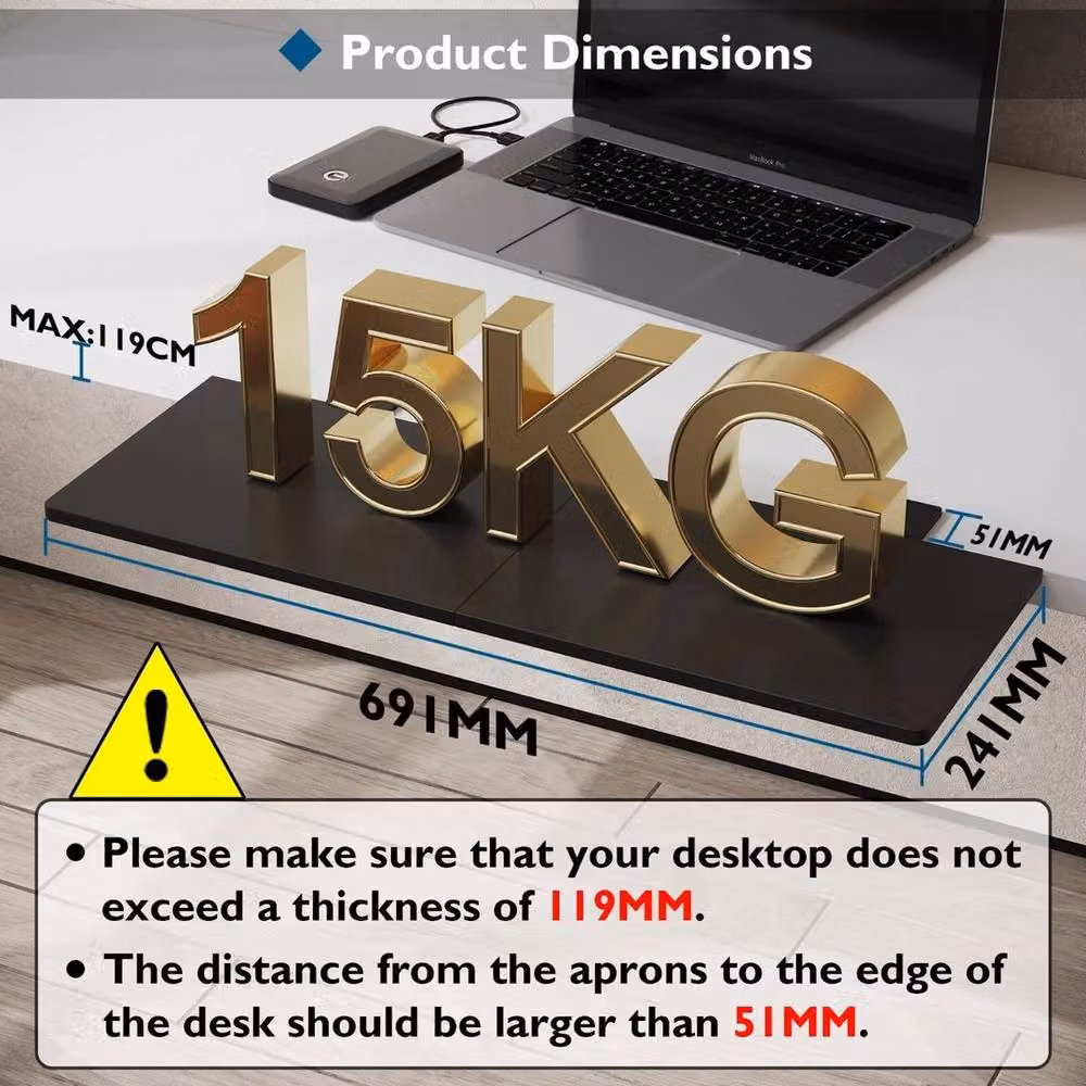SPETLEK Desk Extender Tray, Black Matt Table Mount Shelf – 2