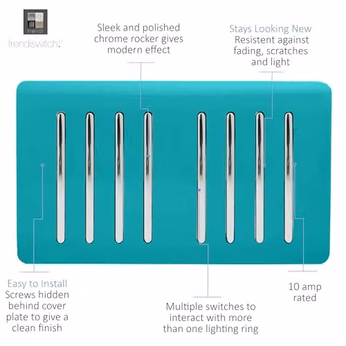 Trendi Modern 2 Way Rocker Double Plate Tactile Light Switch in Turquoise Blue – 2