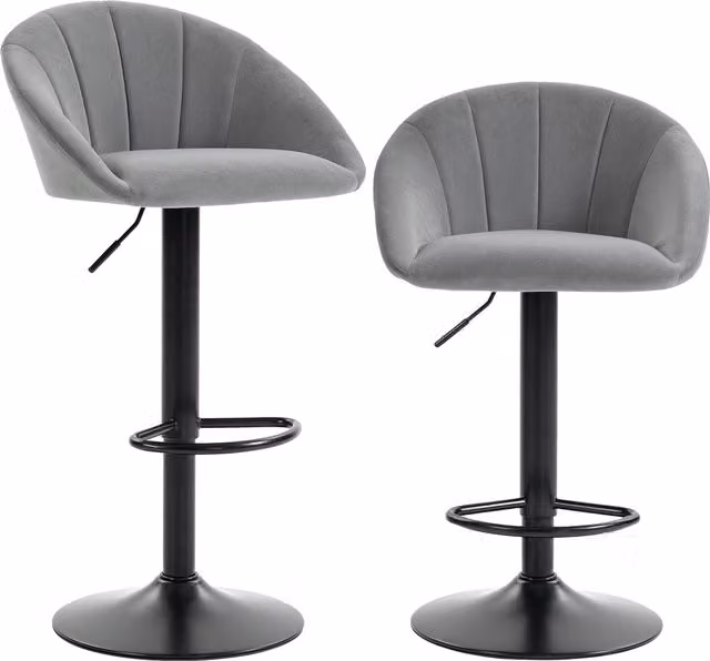 HOMCOM Modern Grey Velvet Swivel Counter Stool with Backrest