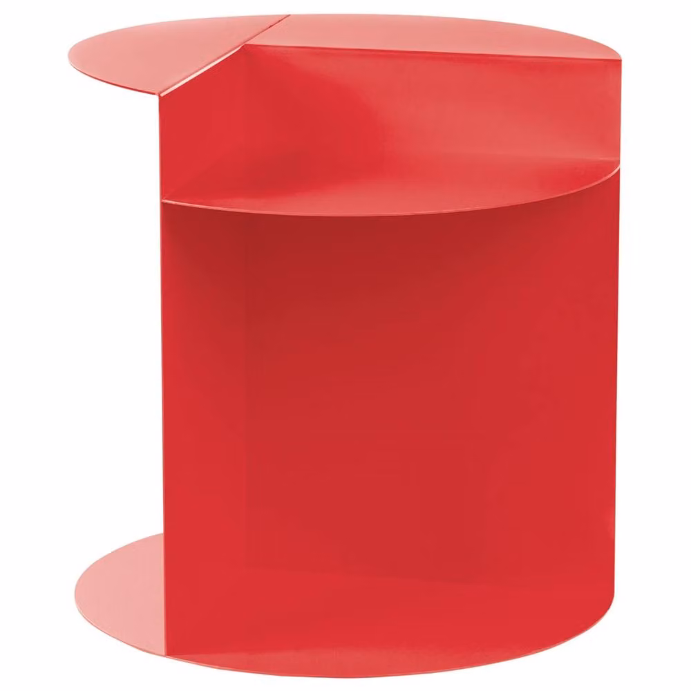 Wyld and Coco Red Round Geometric Iron Side Table with Open Side and Built-In Shelf, W/D/H: 45 x 40 x 8 cm – 2