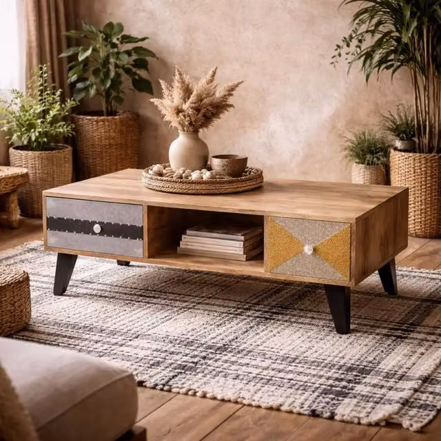 Wyld Haus Kokkola Reclaimed Wood Coffee Table with 4 Drawers in Brown, W/D/H: 110.0 x 45.0 cm – 1