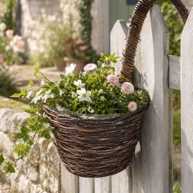 Voltico Small Over Fence Hanging Basket Planter in Brown, W/D/H: 19.0 x 14.5 x 12.0 cm – 1
