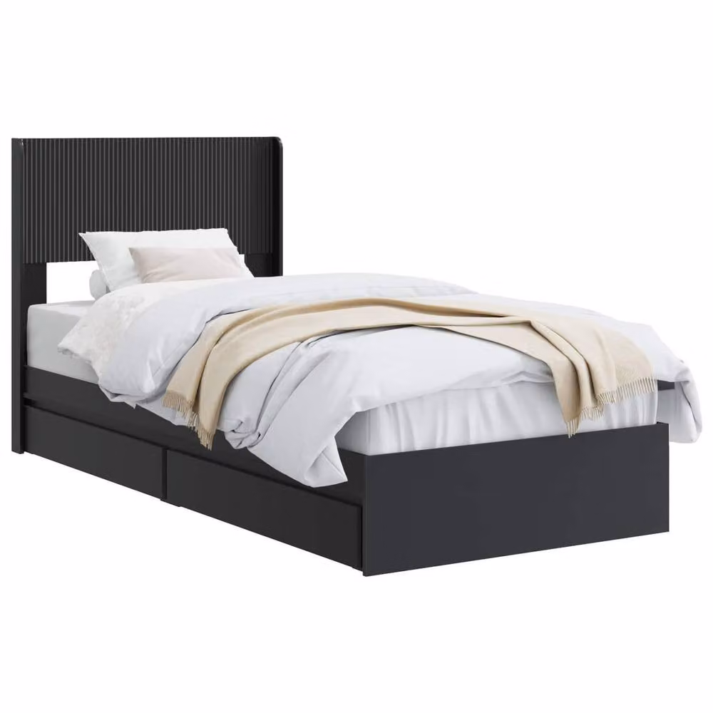 Berkfield Home Black Bed Frame with Headboard and Side Compartment Storage, W/D/H: 90 x 190 cm – 2