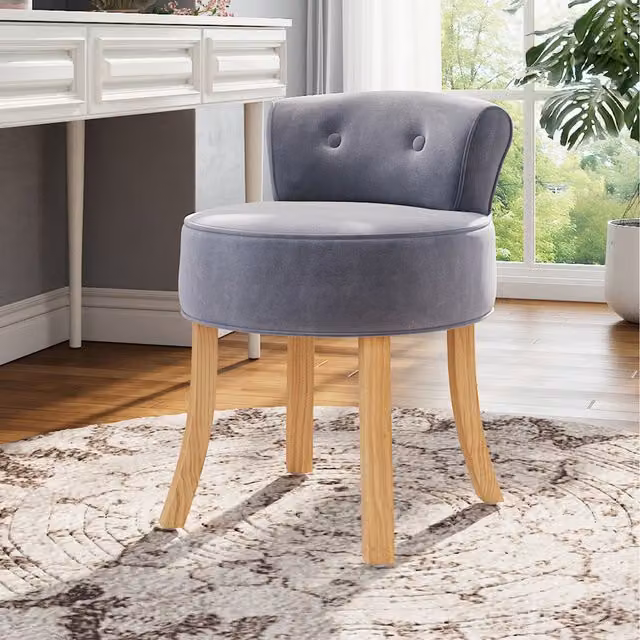 Komore Button-Tufted Dressing Table Stool in Grey and Yellow