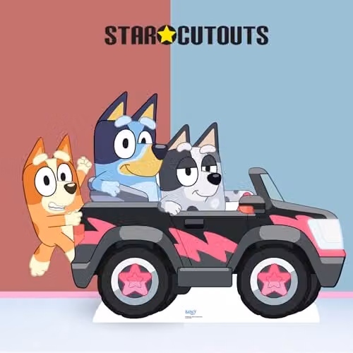 Star Cutouts Bluey, Bingo and Muffin Driving Cardboard Cutout, Multicolour, Height: 93 cm – 4