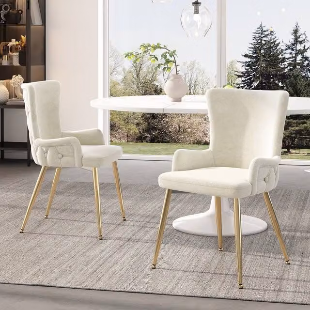 ModernLuxe Set of 6 Beige Velvet Dining Chairs with Gold Metal Legs