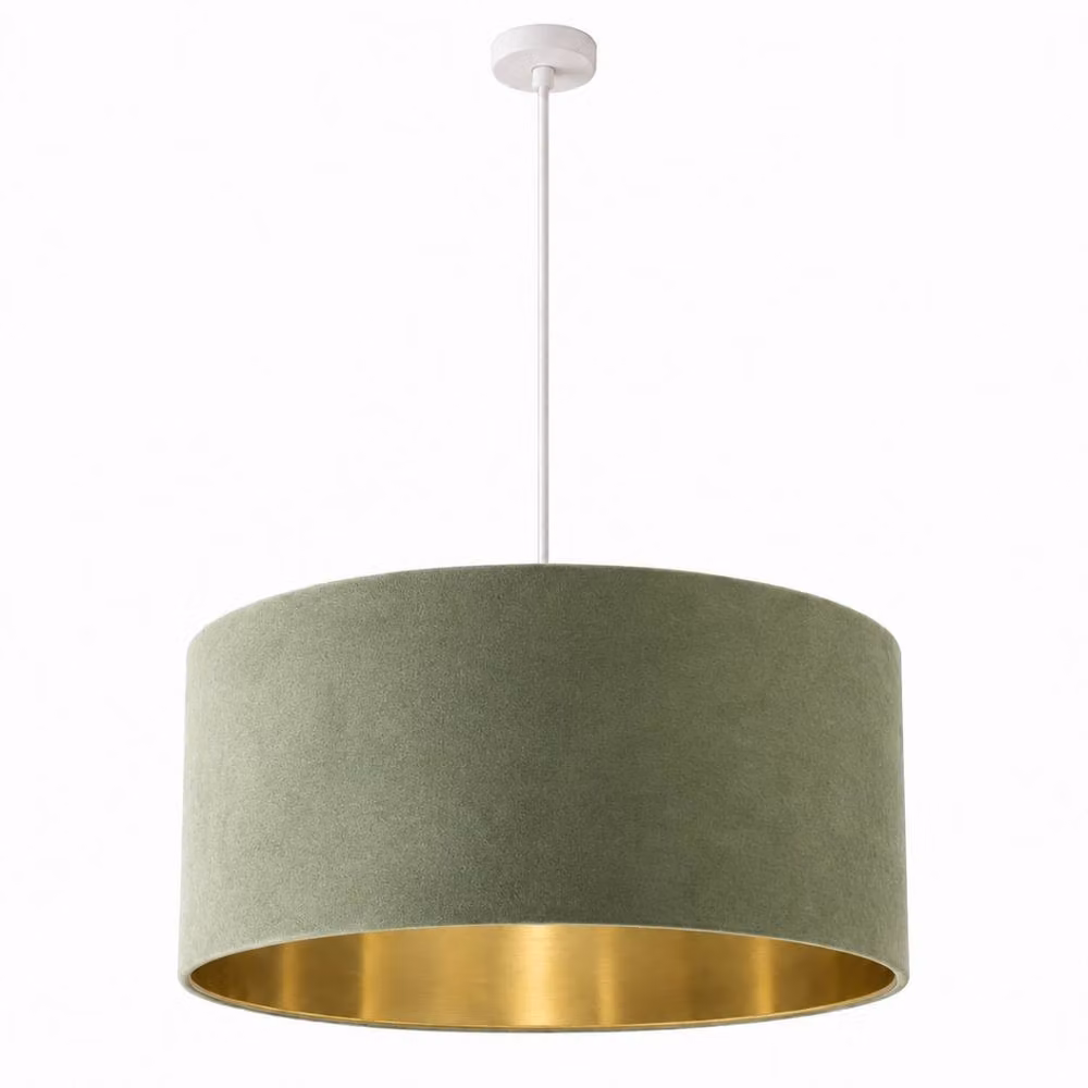 CGC Lighting Milano Oversized Large Cylinder Velvet Fabric Lamp Shade in Olive Green and Gold – 2