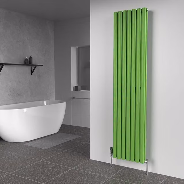 Lux Heat Oval Coloured Vertical Radiator in Green, H 180 cm x W 42 cm