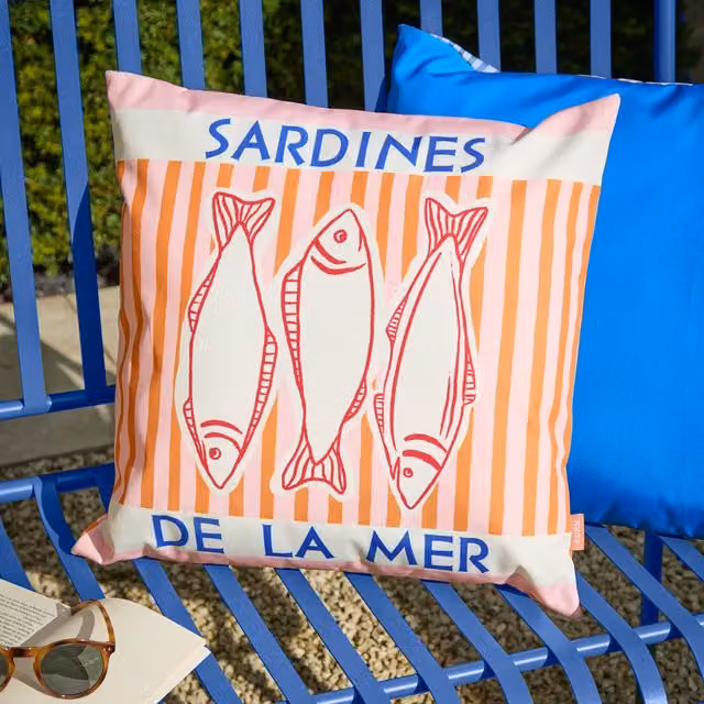Make It A Home Mediterranean Sardines Square Outdoor Cushion in Pink and Orange