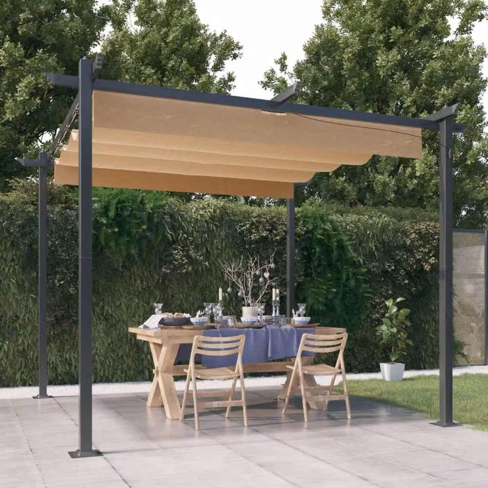 Berkfield Home Garden Gazebo with Retractable Roof, Beige, W: 300 cm, D: 300 cm, H: 220 cm – 2