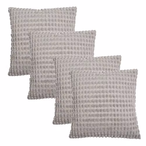 OHS Pack of 4 Bobble Textured Grey Square Cushion Covers, W/D/H: 45 x 45 x 45 cm – 1