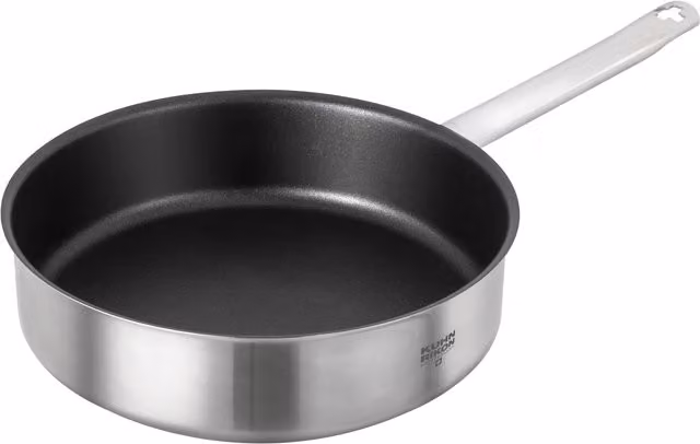 Kuhn Rikon Montreux Swiss Made Non-Stick High-Walled Frying Pan, 28cm, Brushed Stainless Steel, Silver