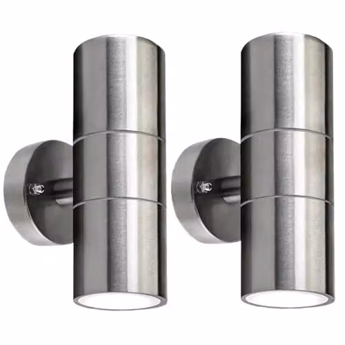 ATEK 2 Pack Silver Stainless Steel Up and Down Outdoor Wall Lights, IP65 Waterproof GU10 Modern Exterior Sconces for Garden, Terrace and Balcony – 1