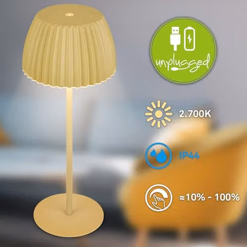 Briloner Riffle Rechargeable LED Table Lamp, IP44 Dimmable Touch Control, Green, H 36.5 x W 14.5 x D 14.5 cm – 3