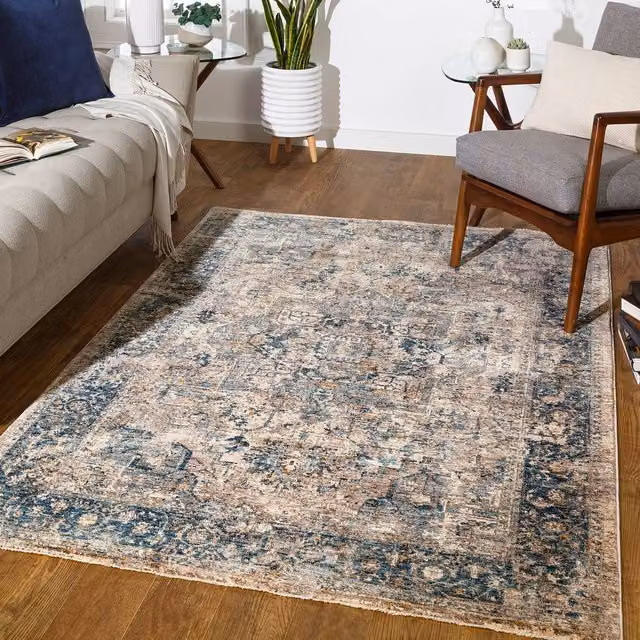 Livabliss Mirabel Vintage Boho Fringe Living and Dining Room Rug in Beige, Brown and Blue, W: 200 cm, D: 290 cm – 1