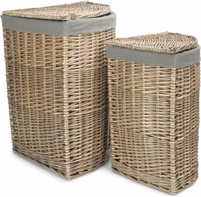 Red Hamper Antique Wash Corner Linen Basket with Grey Sage Cotton Lining and Handles, Grey