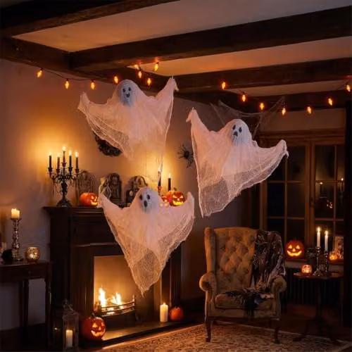 Garden Greatness Pack of 3 White Hanging Halloween Ghost Figures – 2