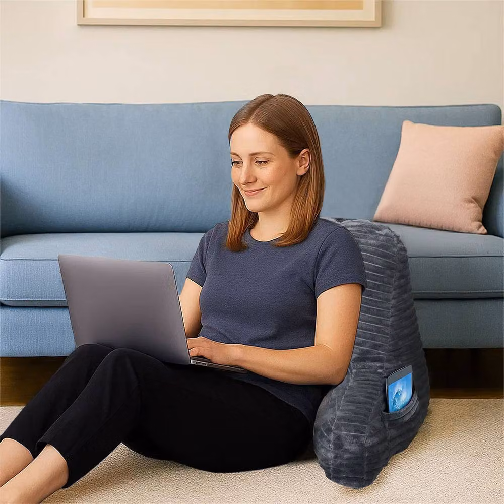 Lavio Grey Corduroy Memory Foam Reading Pillow with Contoured Lumbar Support and Removable Machine Washable Cover – 2