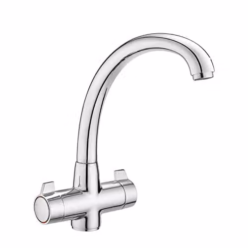 JASSFERRY Chrome Monobloc Mixer Tap for Kitchen Sinks with Swivel Spout and Twin Lever Handles