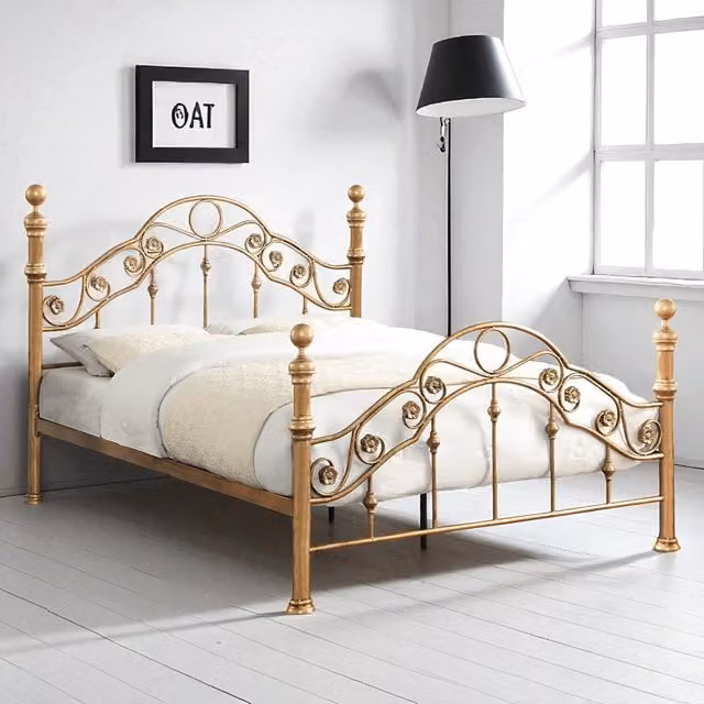 OAT Home Shabby Chic Metal Bed Frame in Gold, W/D/H: 140 x 200 cm