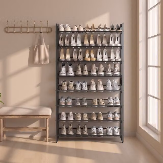 SONGMICS 8-Tier Stackable Metal Shoe Rack in Silver