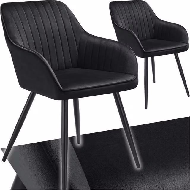 Tectake Marilyn Dining Chair in Black Velvet with Metal Legs (Set of 2)