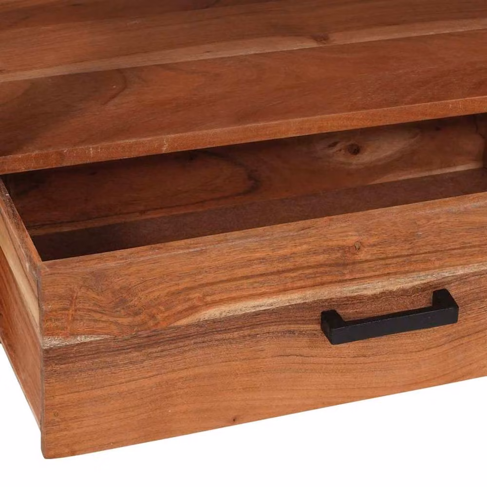 Berkfield Brown Acacia Wood Home Media Storage Cabinet, W: 110 cm, D: 30 cm, H: 40 cm – 5