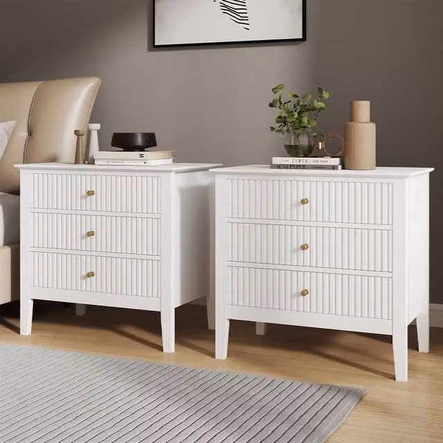 Melody Maison Pair of Large 3 Drawer Bedside Tables in White