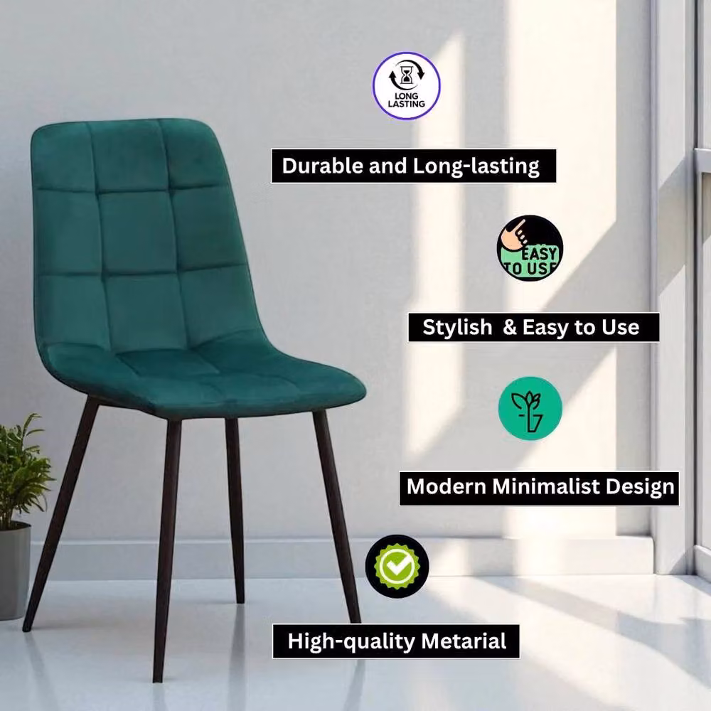 EONLION Modern Green Velvet Dining Chairs with Padded Cushion and Metal Legs – 2
