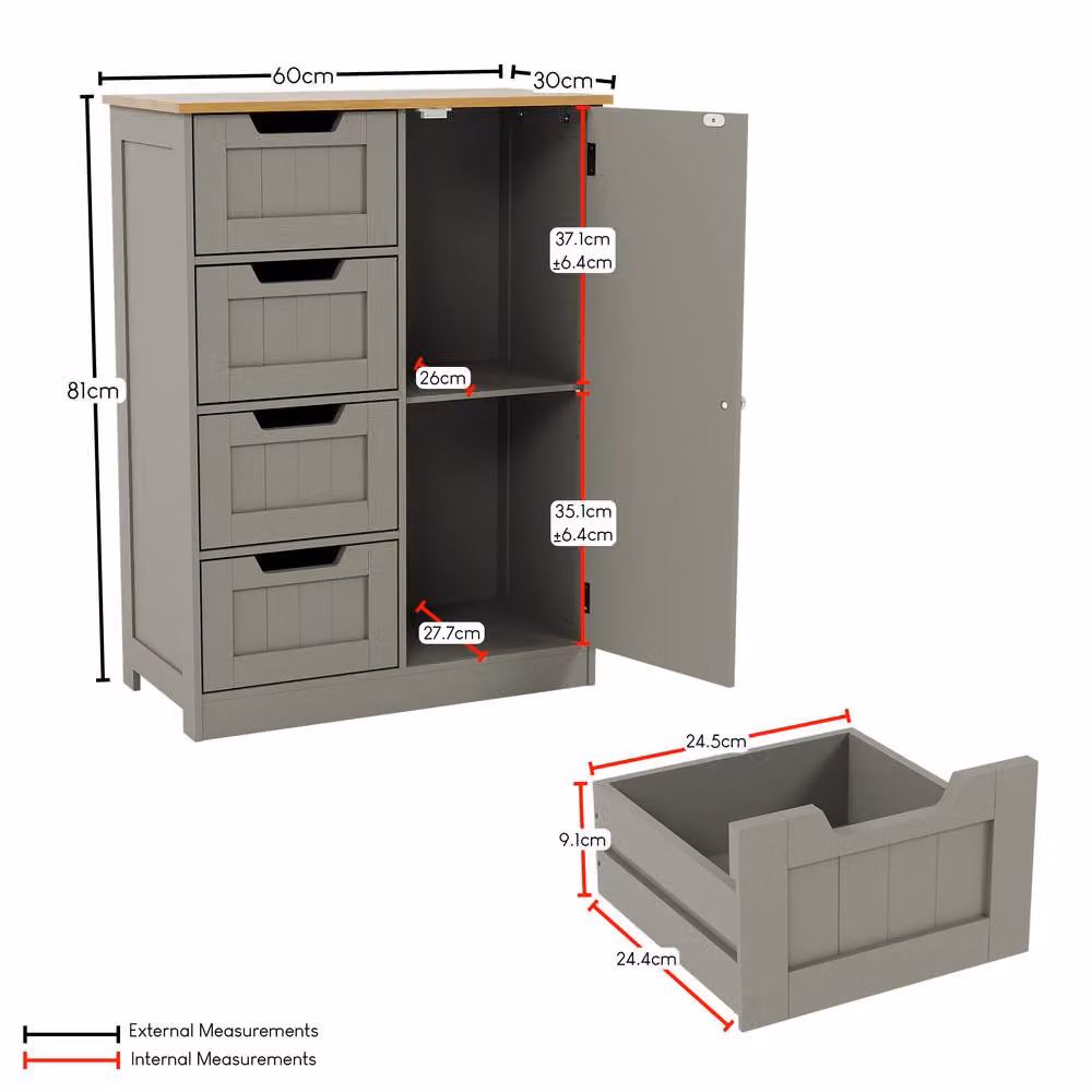 HD Designs Priano Grey 4 Drawer and 1 Door Freestanding Bathroom Storage Unit – 2