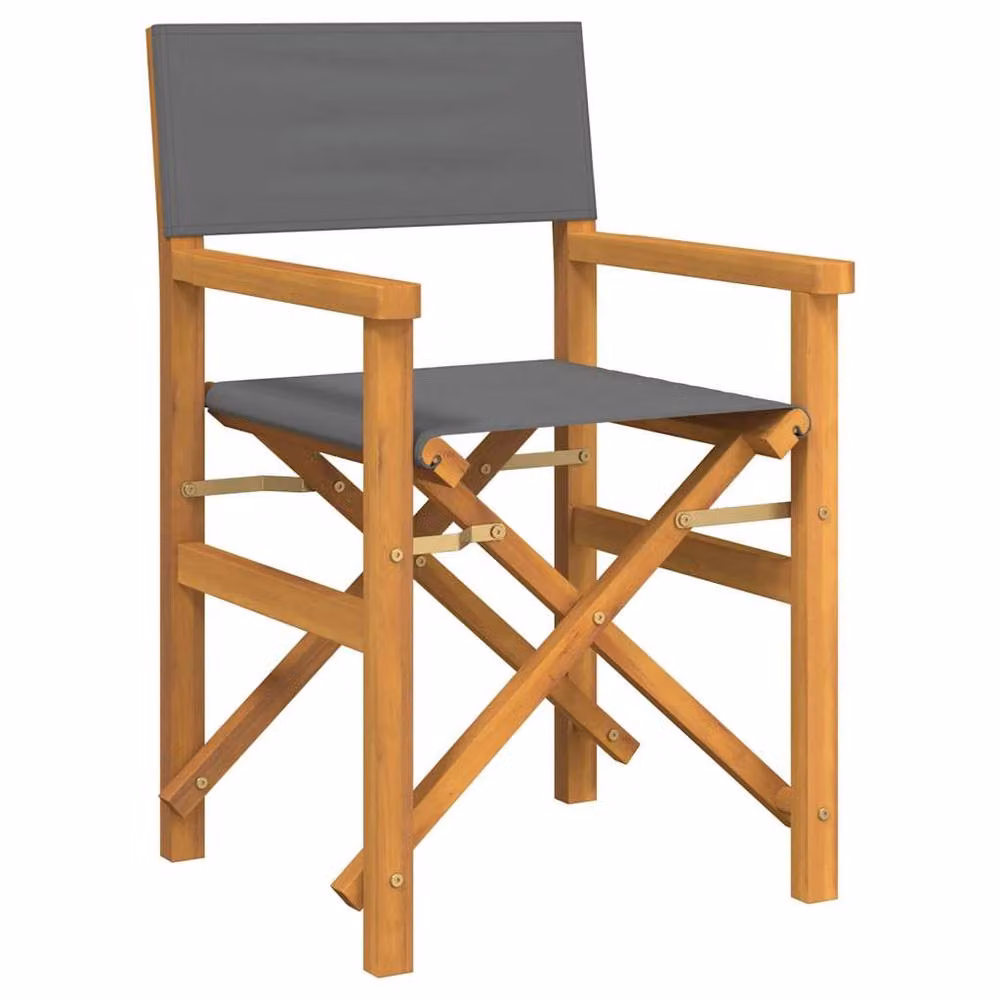 Berkfield Home Set of 2 Grey Folding Director's Chairs in Solid Teak Wood – 3