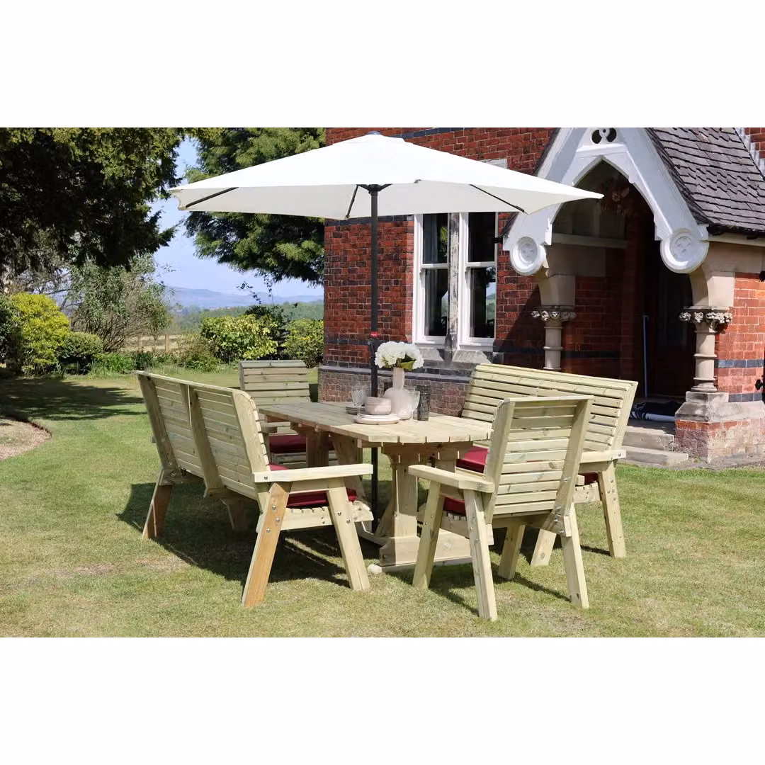 Churnet Valley Garden Furniture Ltd Ergo 2X3B 2XC Table and Chair Set in Brown with Cushions – 4