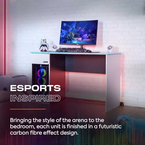 X Rocker Carbon-Tek LED Gaming Desk in White and Multicolour – 4