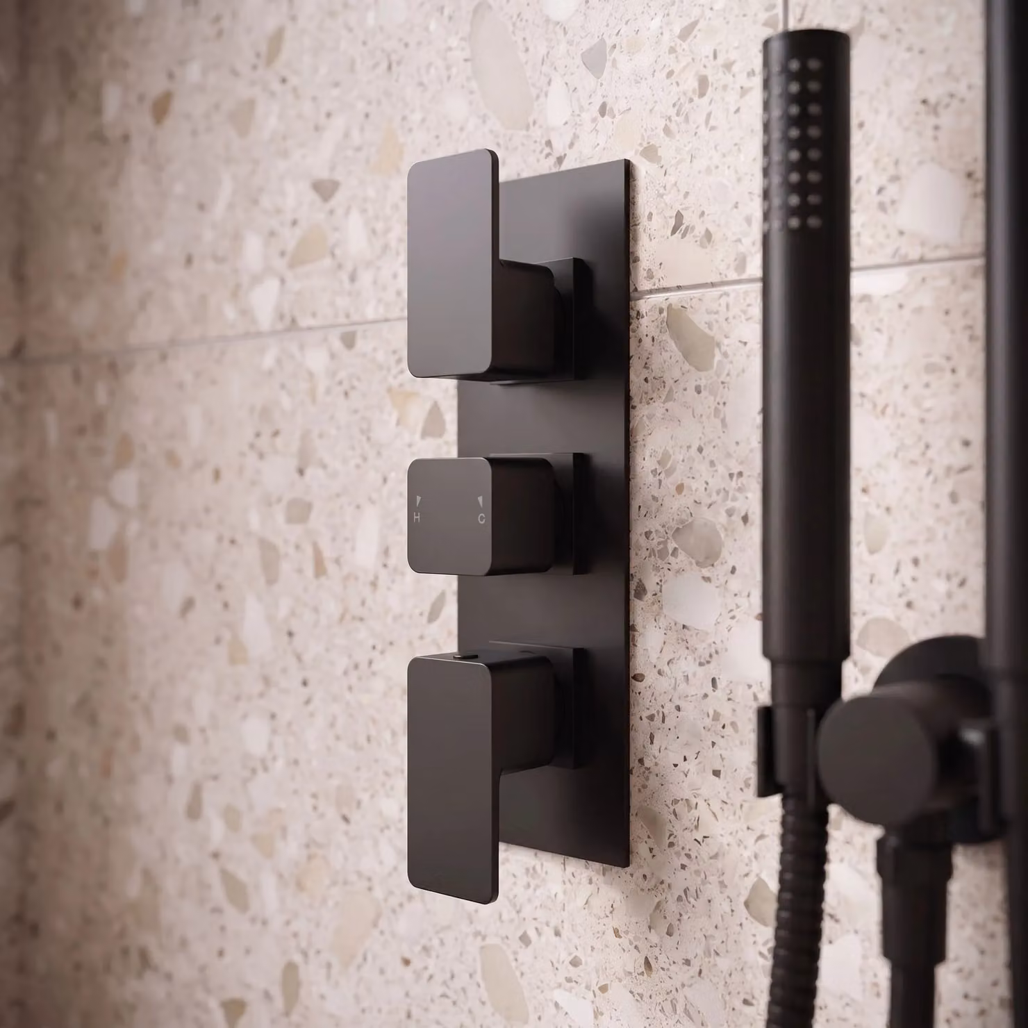 Balterley Concealed Square Triple Thermostatic Shower Valve Diverter in Matt Black – 2