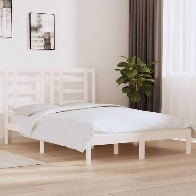 Berkfield Home White Solid Pine Wood Bed Frame W/D/H: 140 x 200 cm