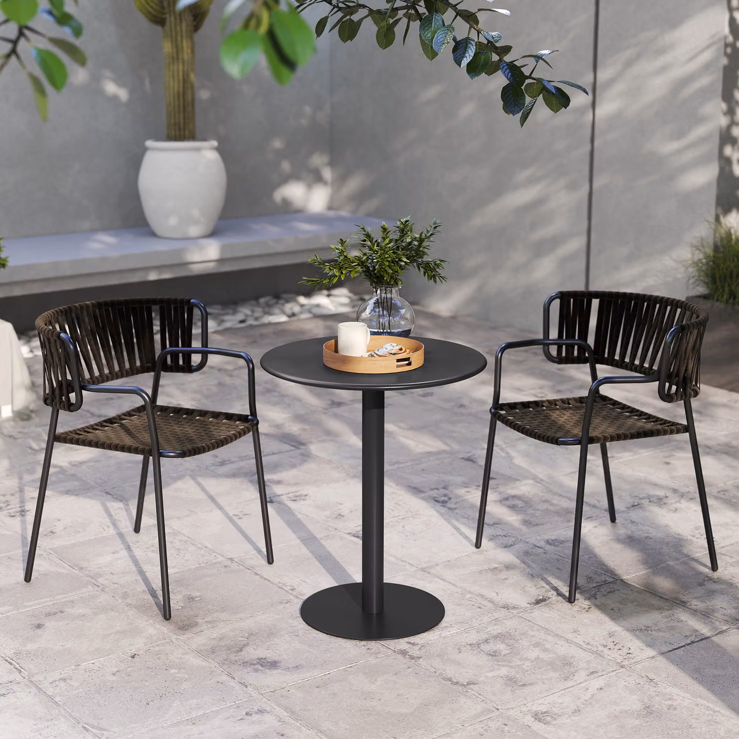 HOMCOM Modern Round Dining Table with Metal Base in Black, W/D/H: 60 x 60 x 72 cm – 6