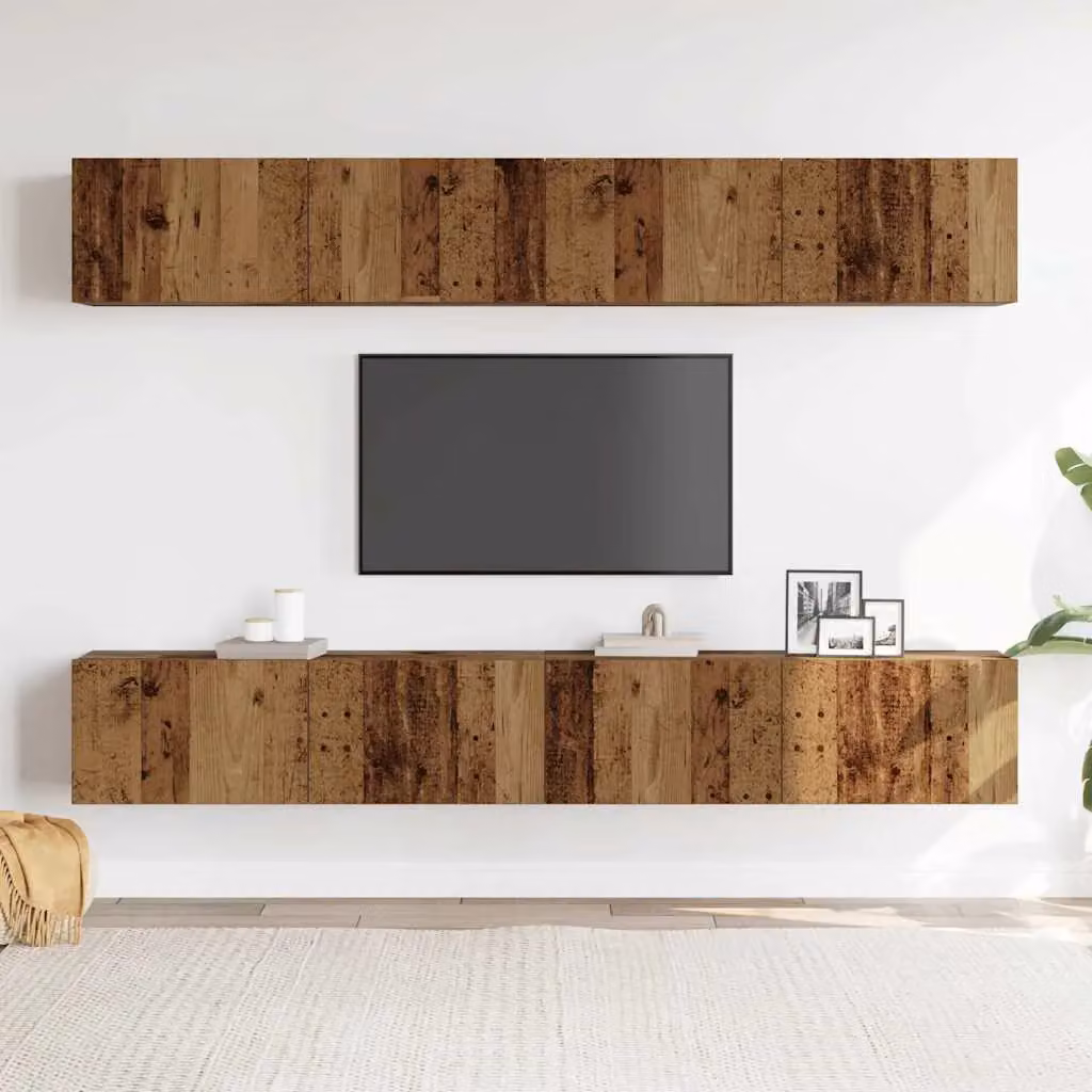 Berkfield Home Set of 4 Wall Mounted TV Cabinets in Old Wood Brown, W/D/H: 100 x 30 x 30 cm – 3