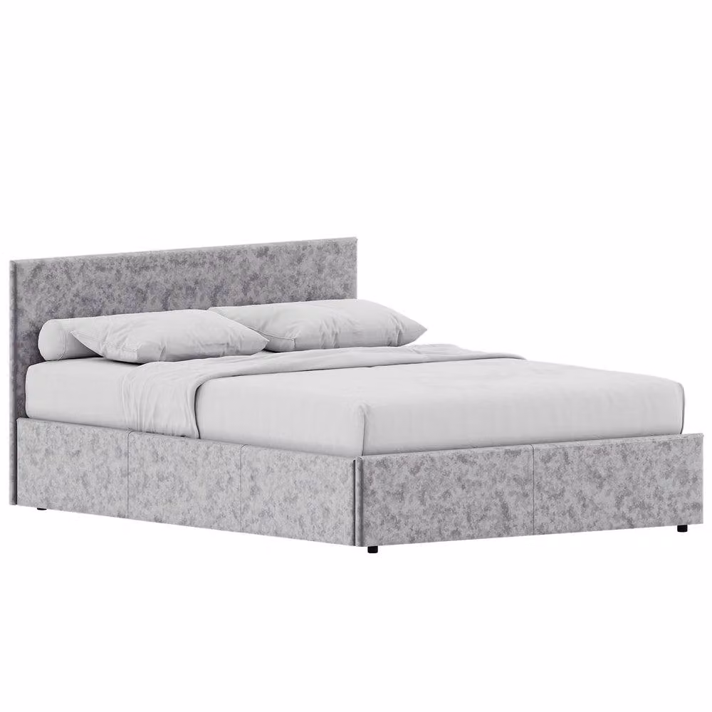 HD Designs Vida Designs Veronica Double Ottoman Bed in Silver Upholstered Fabric with Lift Up Base, W/D/H: 140 x 200 cm – 2