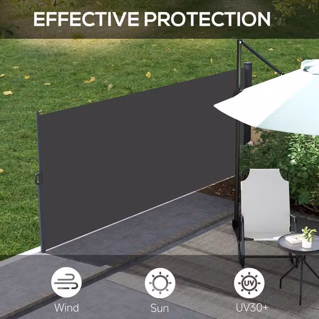 Outsunny Retractable Side Awning Garden Privacy Screen in Khaki and Black, W/H: 400 x 160 cm