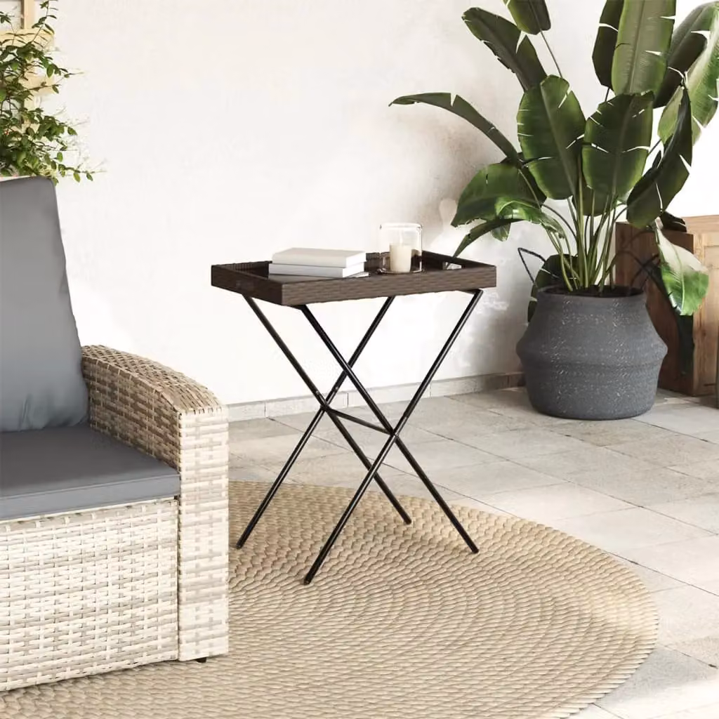 Berkfield Home Folding Tray Table in Brown Poly Rattan, W/D/H: 65 x 40 x 75 cm – 3