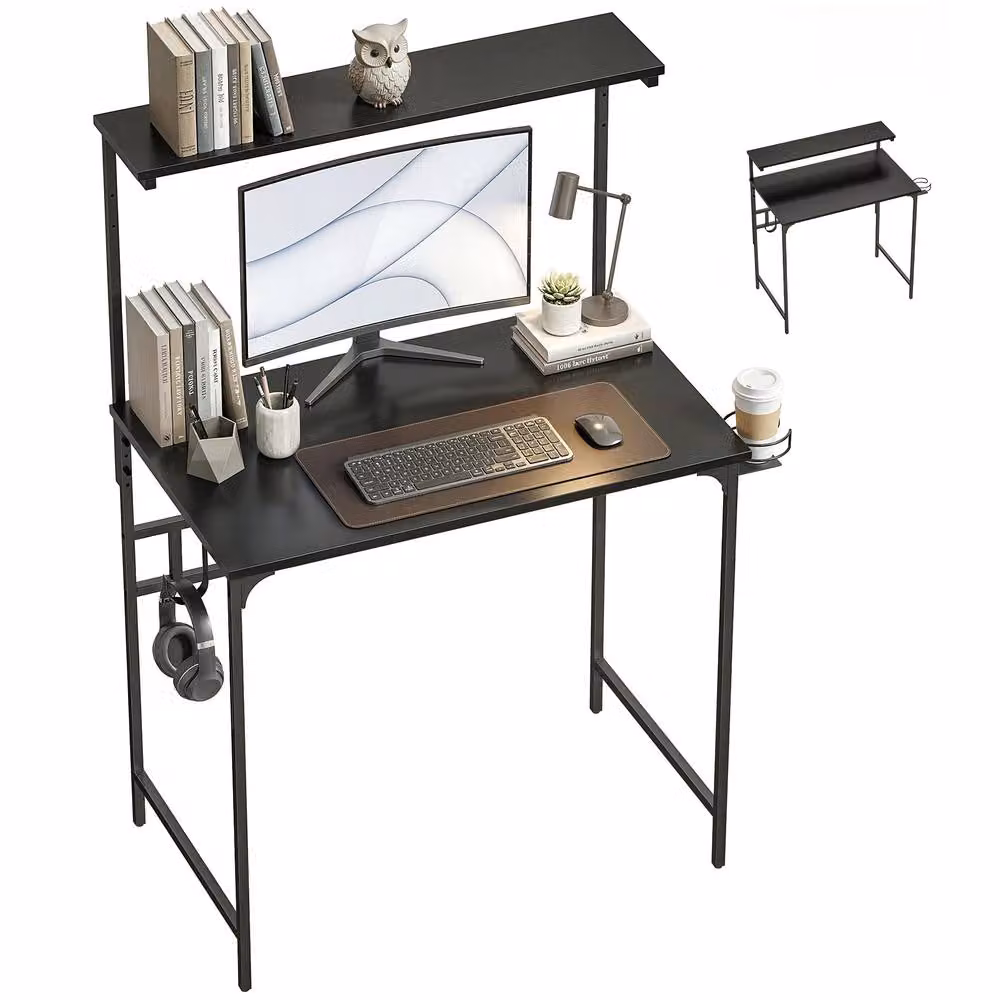 HOMCOM Modern Black Computer Desk with Hutch Shelf for Home Office, Width: 80 cm – 2
