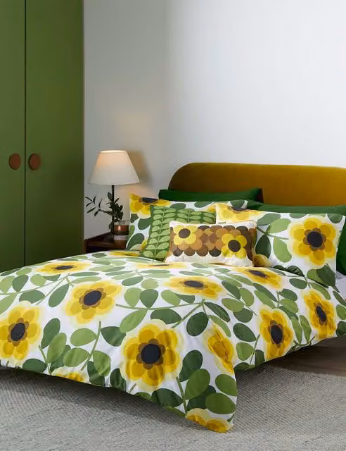 Orla Kiely Giant Water Lily Reversible Cotton Bedding Set, Yellow Mix, 200 x 200 cm