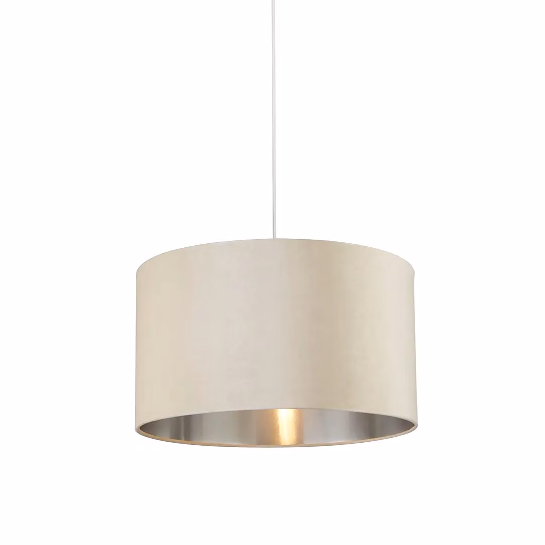 Lighting Collection Cream Velvet Drum Lamp Shade with Silver Inner, Diameter: 50 cm – 2