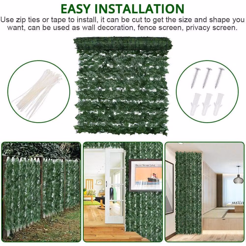FLAVORA 2pc Artificial Ivy Leaf Screening Trellis Hedge Garden Fence in Green, W/H: 100 x 15 cm – 3