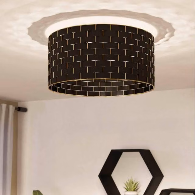 Eglo Marasales Ceiling Light in Black and Brass with Fabric and Metal Design