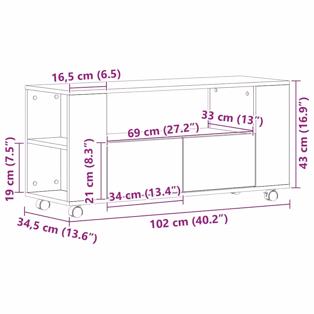 Berkfield Home Modern TV Cabinet in Black Oak with Castors, W/D/H: 102 x 34.5 x 43 cm – 4